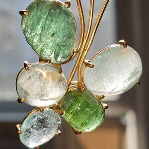 Vintage Glass Grape Brooch Pin Green